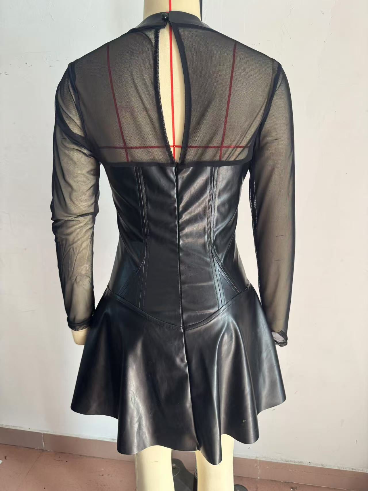 Spring Summer Long-Sleeved Mesh Patchwork Casual A-Line Dress 7