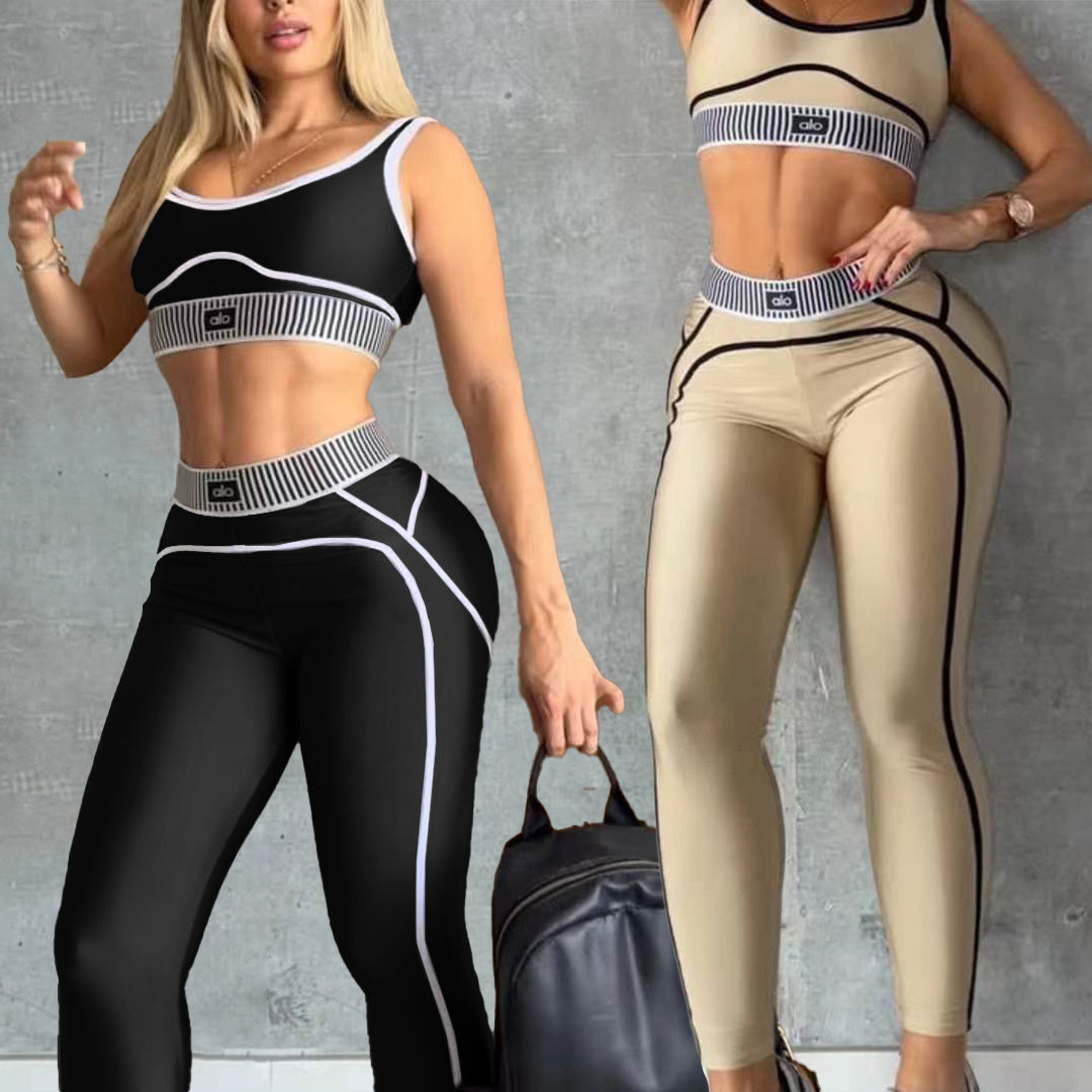 Women's Casual Anti-Shock Running Yoga Sports Fitness Two-Piece Pants Set 10