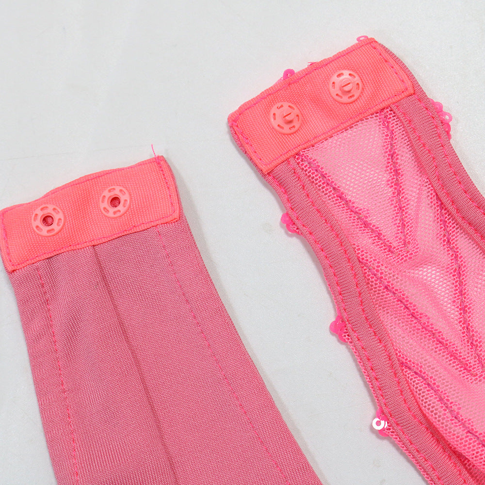 Women Sexy V-Neck Strapless See-Through Sequined Irregular Mini Dress 13