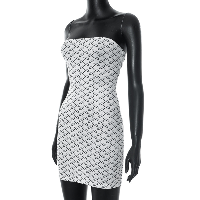 Women Printed Strapless Backless Bodycon Dress 8