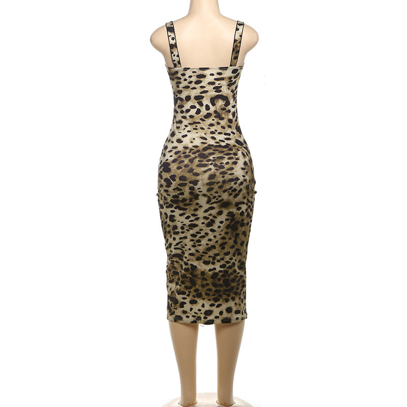 Women's Spring Strap Leopard Print Bodycon Dress 8