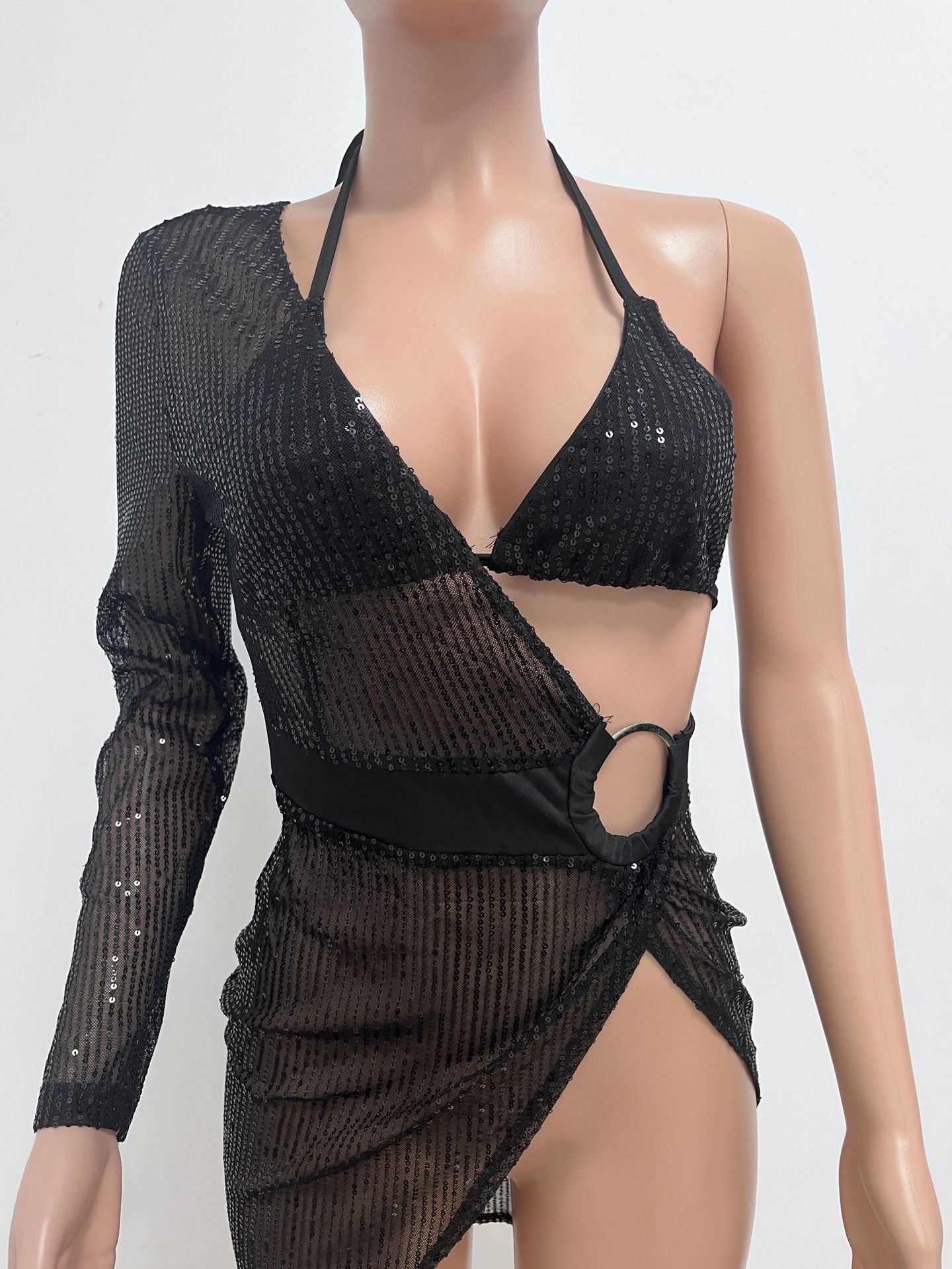 Skirt Summer Women's Sequin Bra Long Sleeve Low Back Dress Nightclub Two Piece Set 15