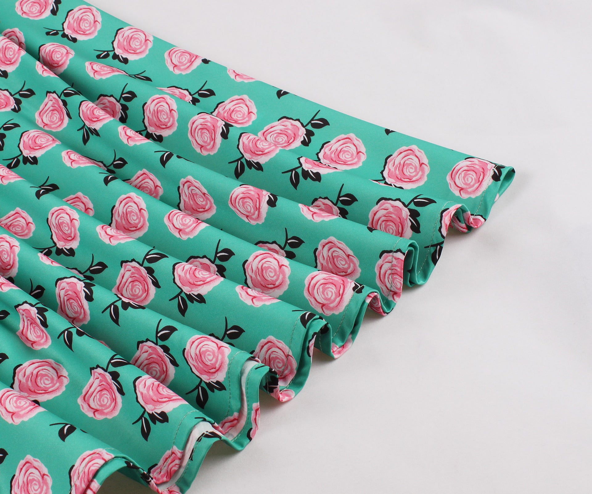 Lace Slim Waist Short Sleeve Rose Print High Waist Chic Retro Swing Dress For Women 16