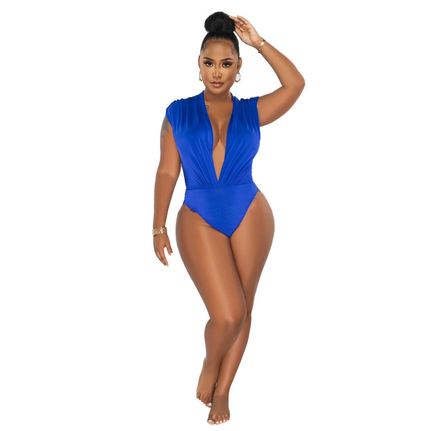 Sexy Solid Deep V-Neck Sleeveless Bodysuit And Skirt Two-Piece Nightclub Dress 11