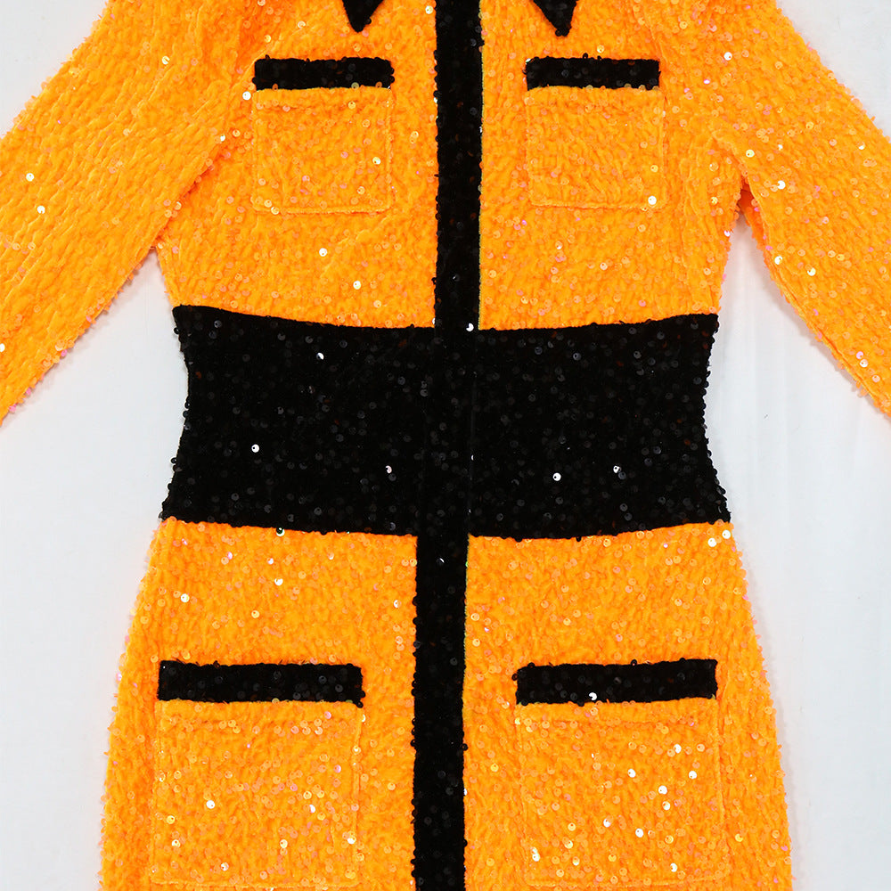 Women Sequined Color Block Party Dress 22