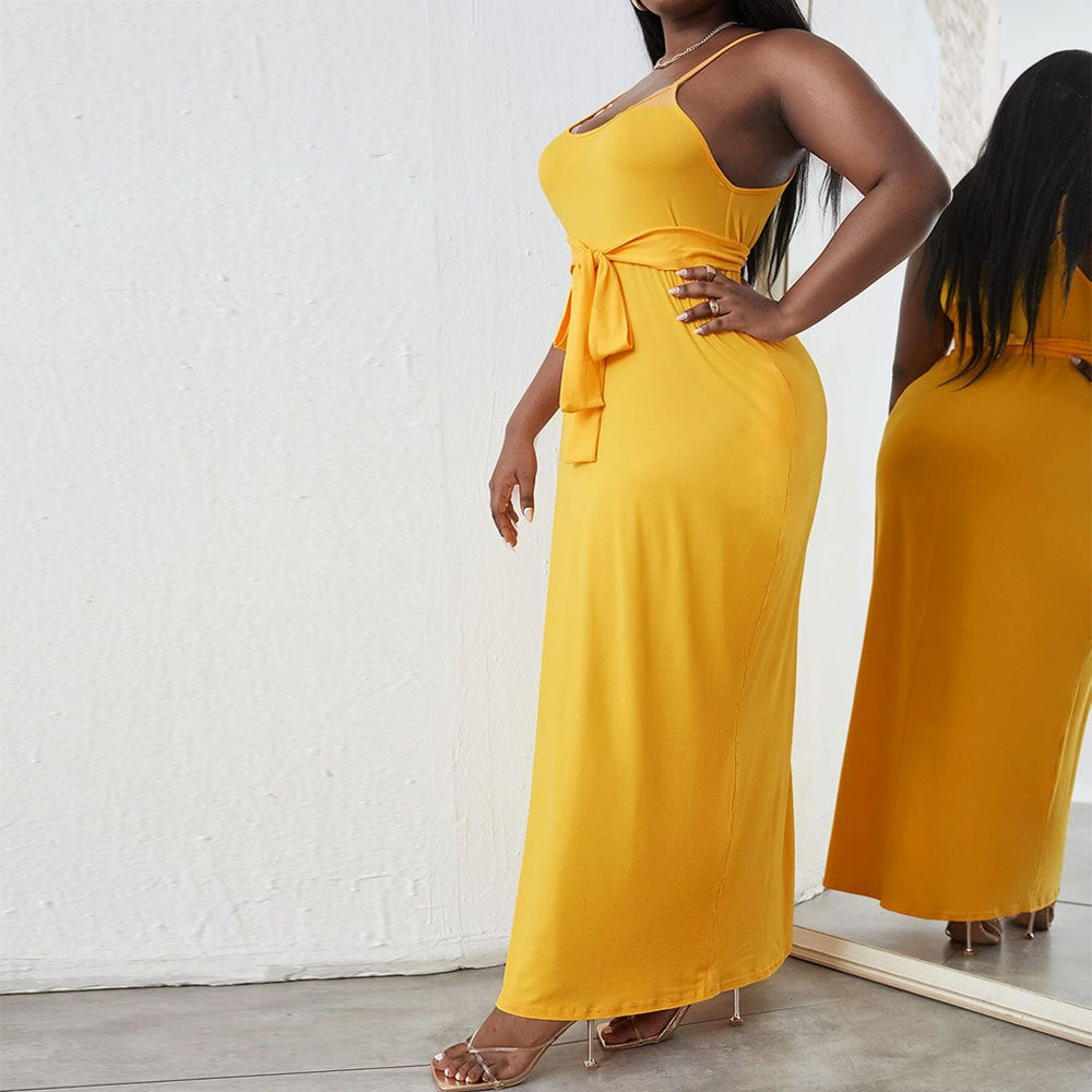 Spring/Summer Plus Size Belt Slim Fit Strap Long Dress 4