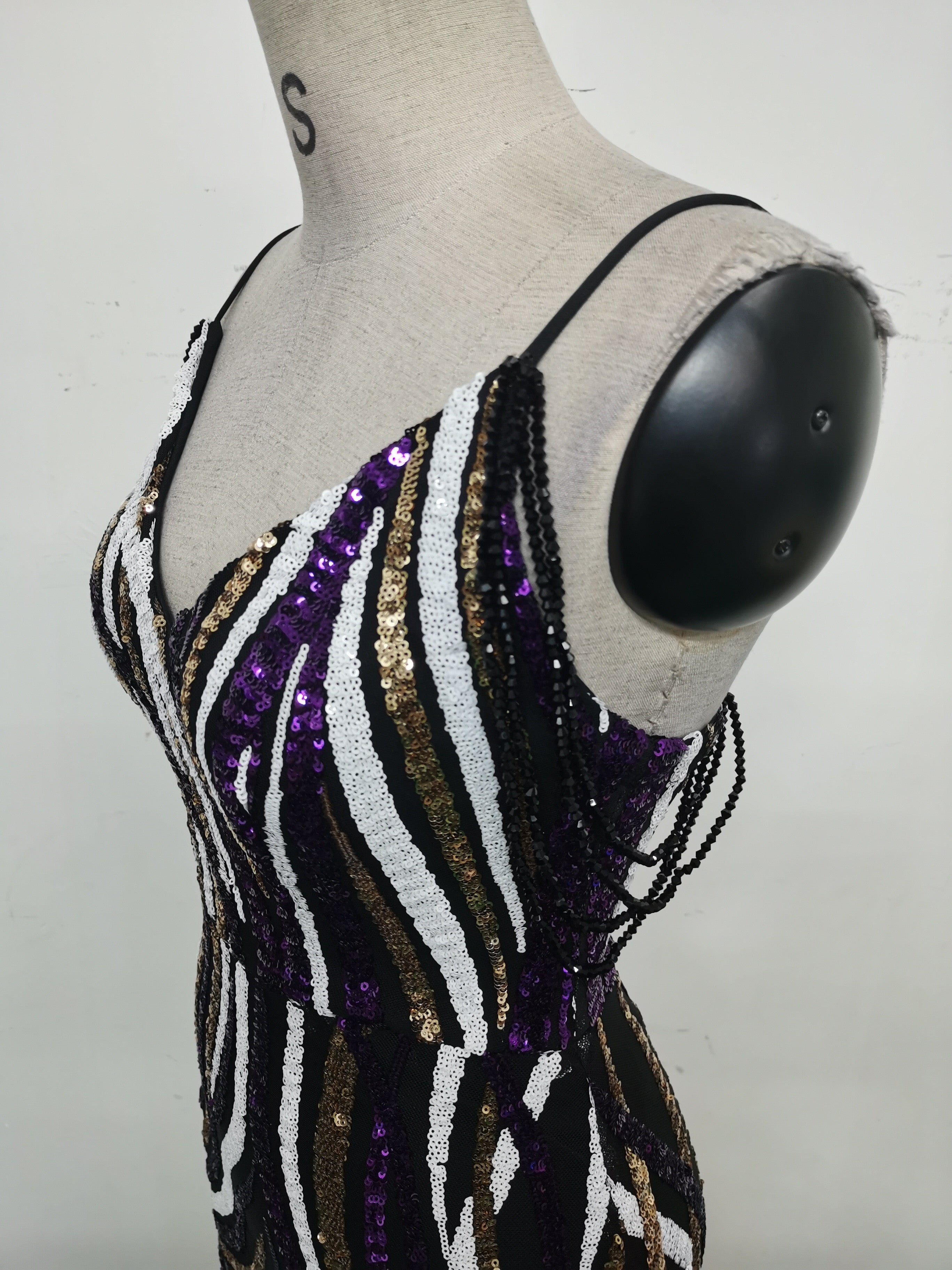 Women sequined striped color matching maxi evening dress 21