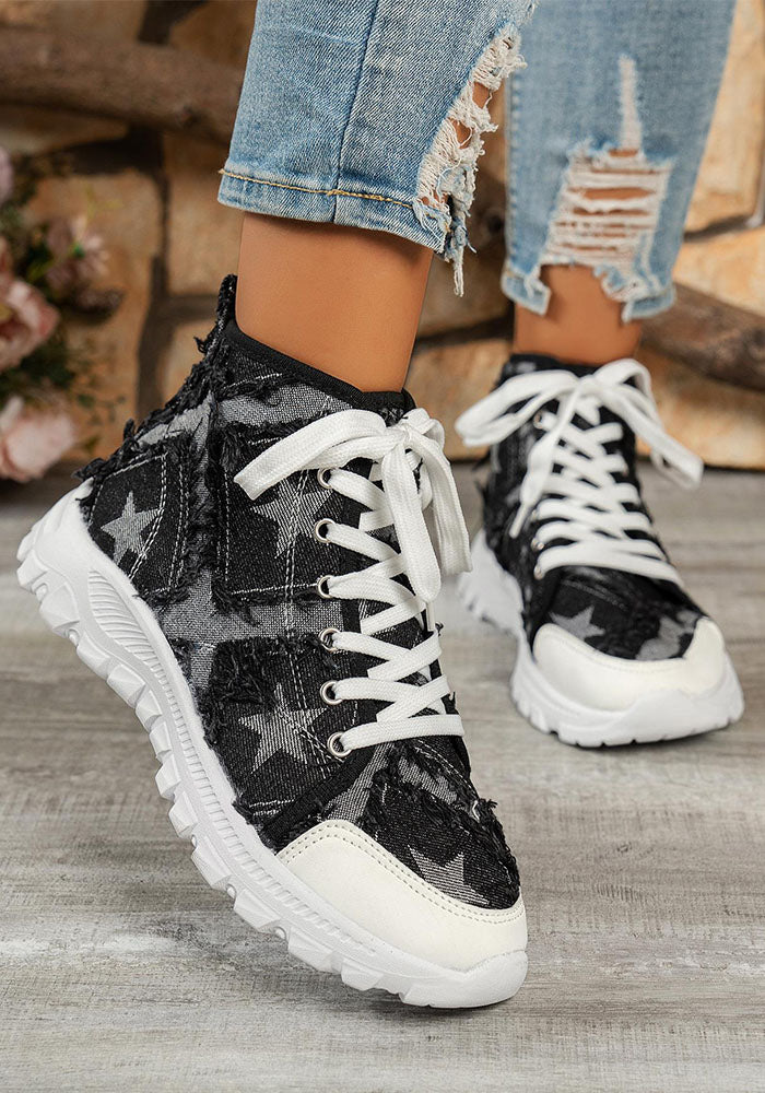 Autumn Winter Thick-Soled Washed Denim Plaid Women Casual Short Boots