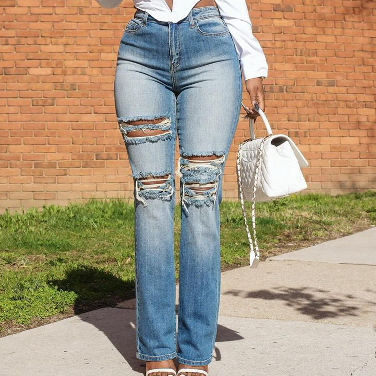 Women Stretch Ripped Washed Denim Pants