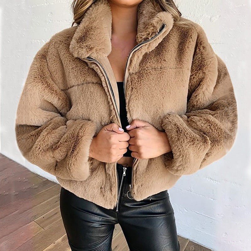 Women furry zipper warm jacket 13