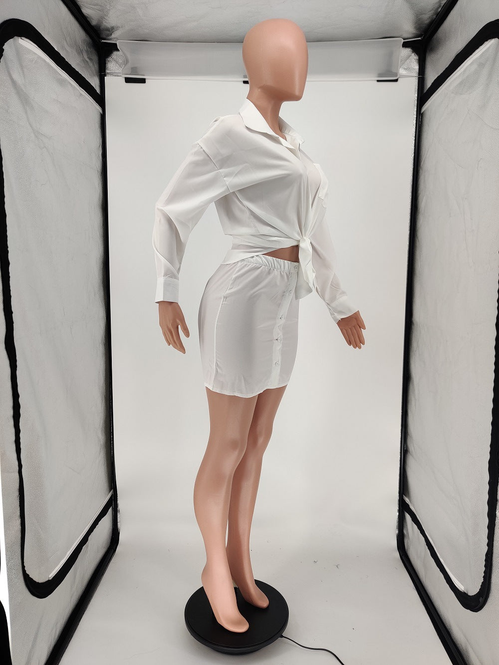 Women Casual Solid Shirt and Skirt Two-Piece Set 28