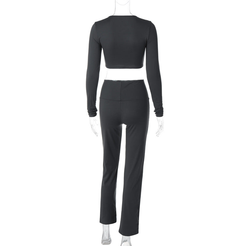 Women Casual Round Neck Long Sleeve Top and Pants Two-piece Set 16