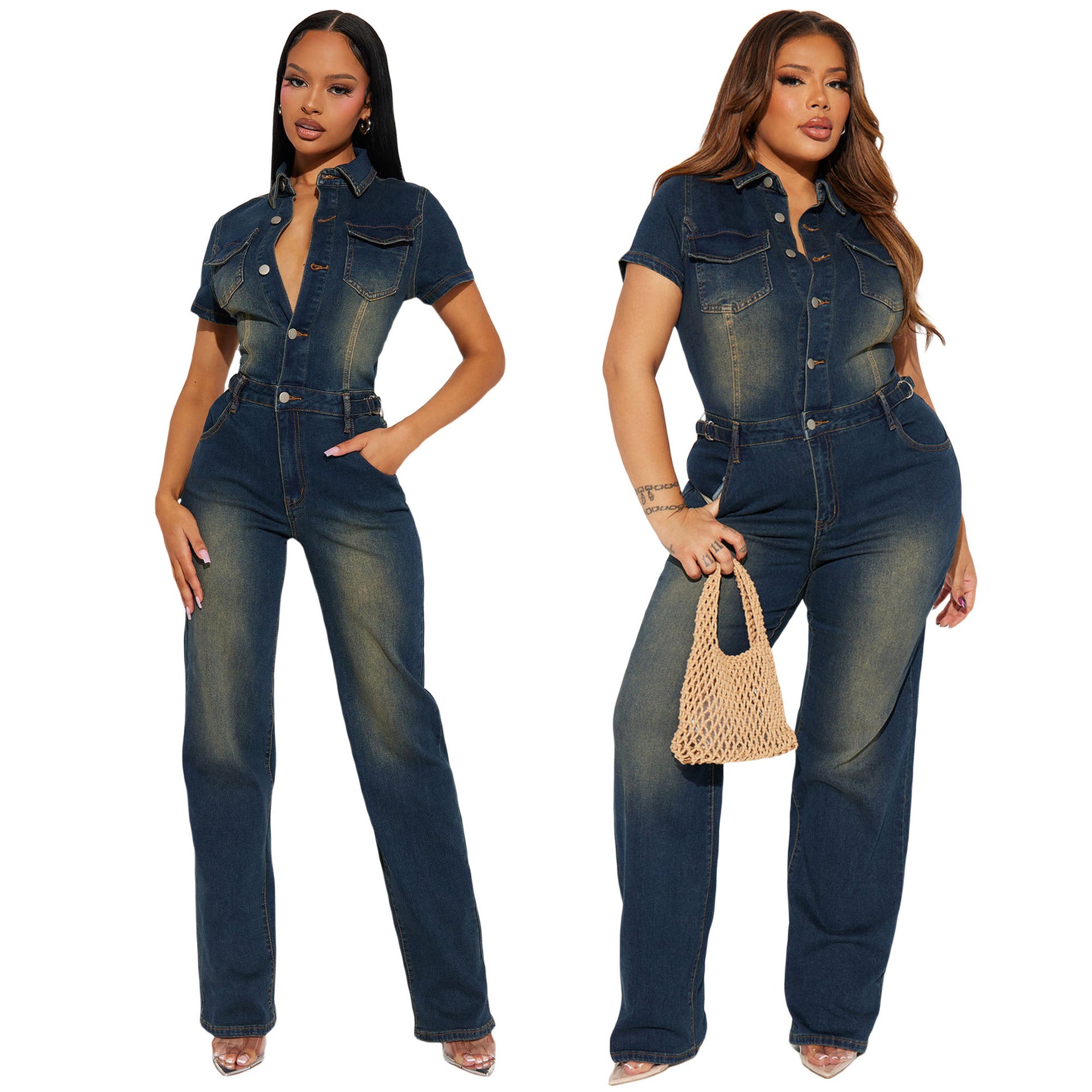 Women Stretchy Washed Denim Jumpsuits 7