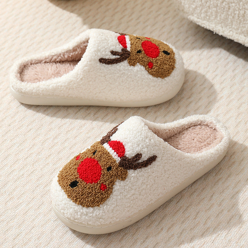 Winter Christmas Deer Slippers For Women At Home Couples Indoor Elk Warm Slippers For Women Winter
