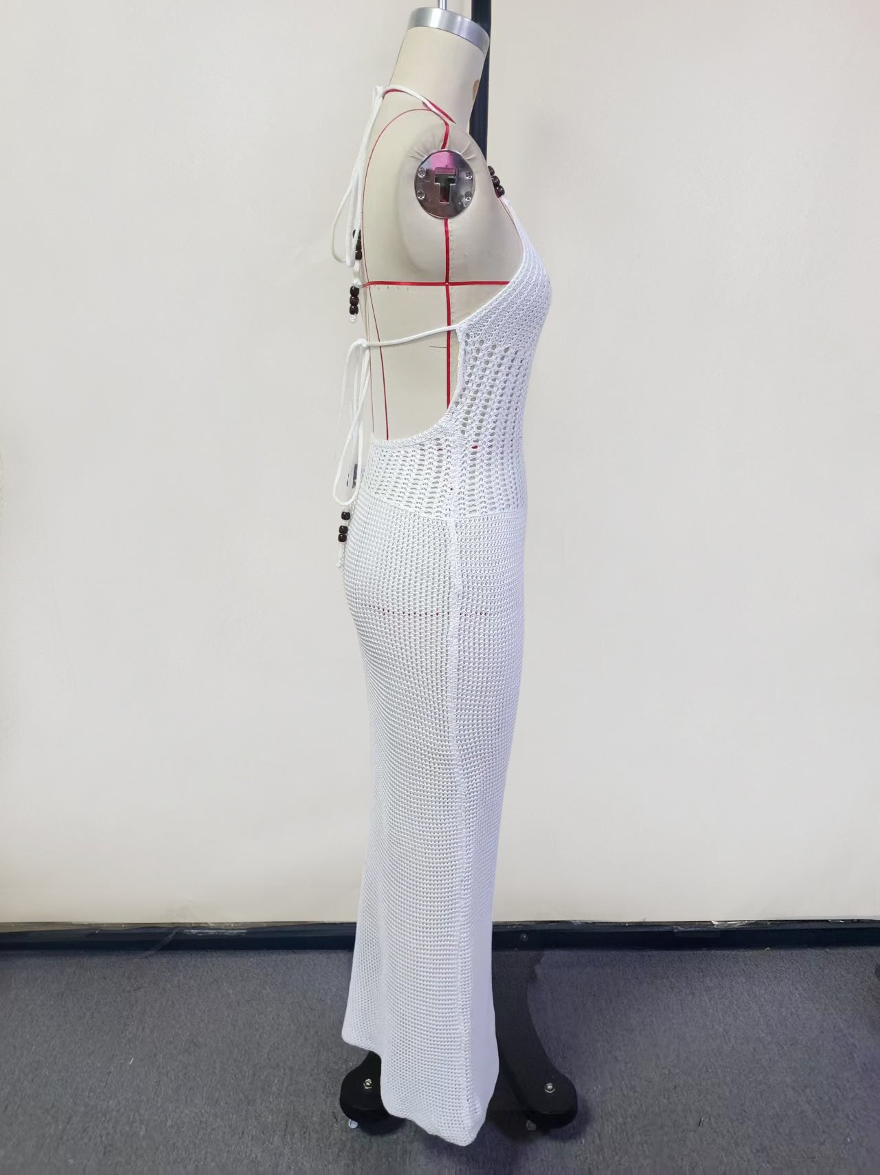 Spring Women's Knitting Sexy V Neck Halter Neck Low Back Beach Dress 26