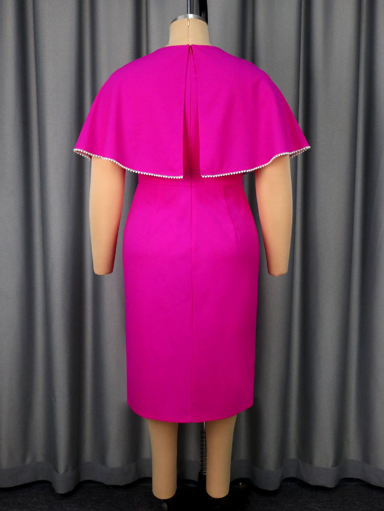 Plus-Size Women Rose Ruffle Round Neck Cape Bodycon Dress 5