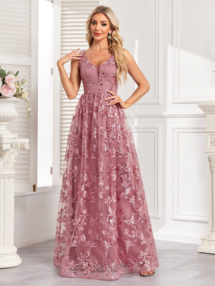 Women sleeveless double v-neck mesh print zipper dress 7