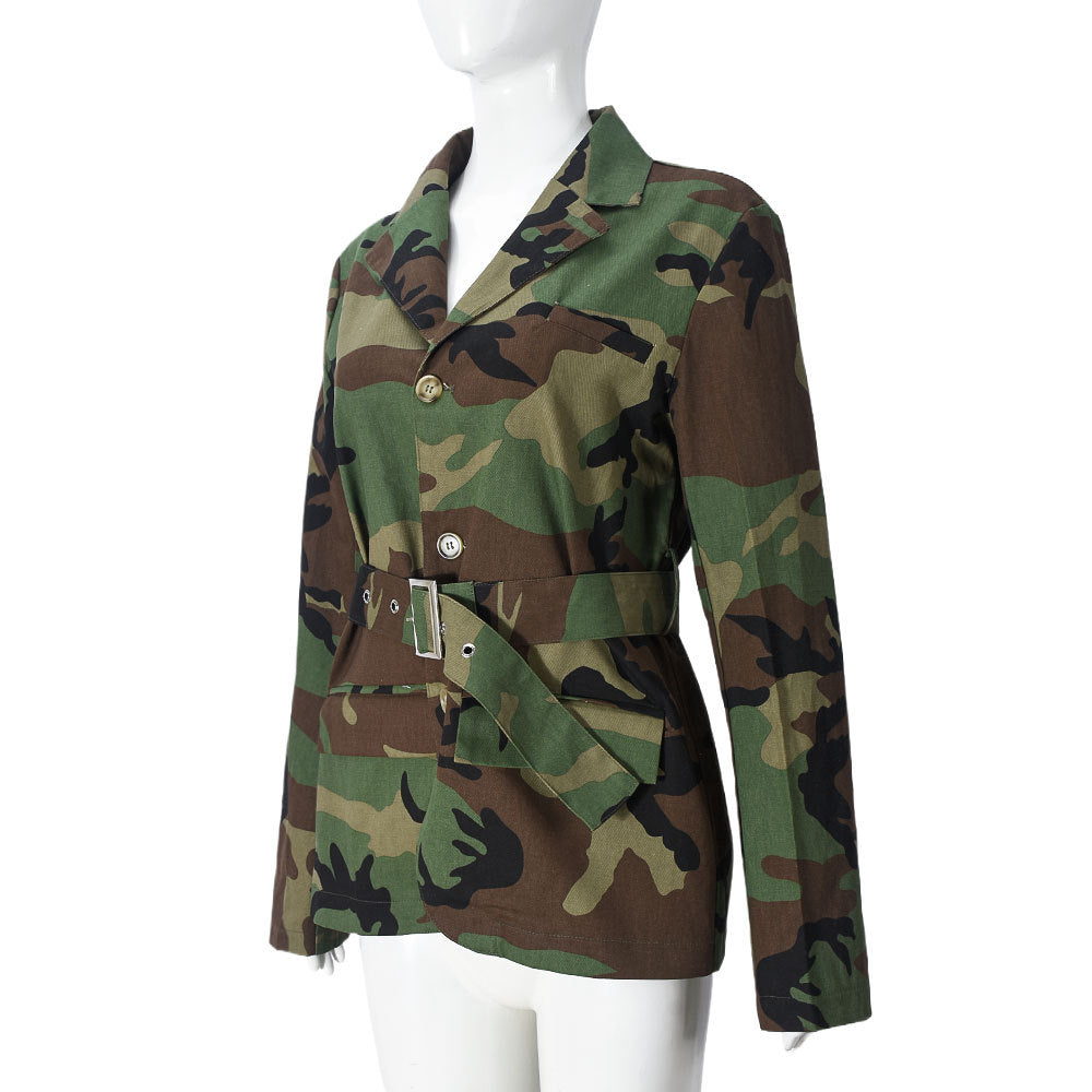 Women Camouflage Blazer Jacket with Belt 7