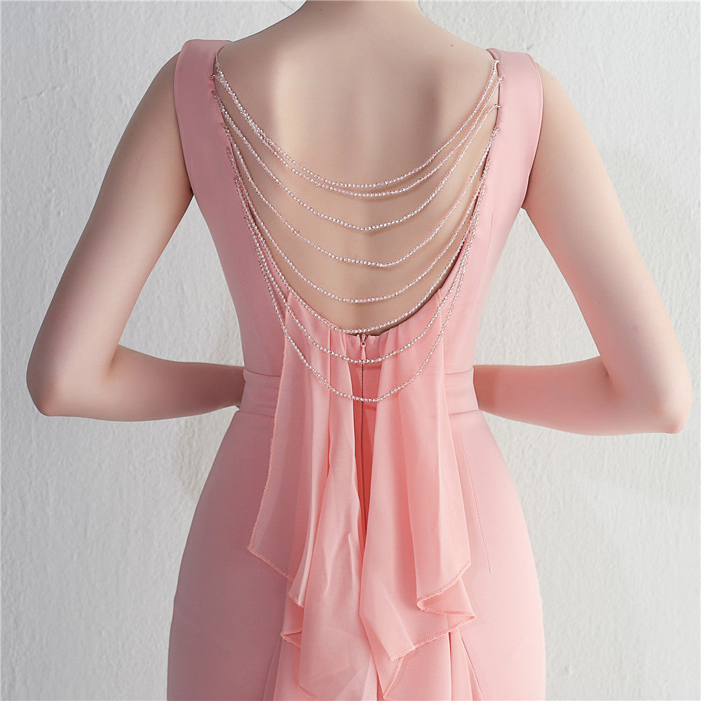 beaded satin plus chiffon wedding dinner etiquette sexy dress 17