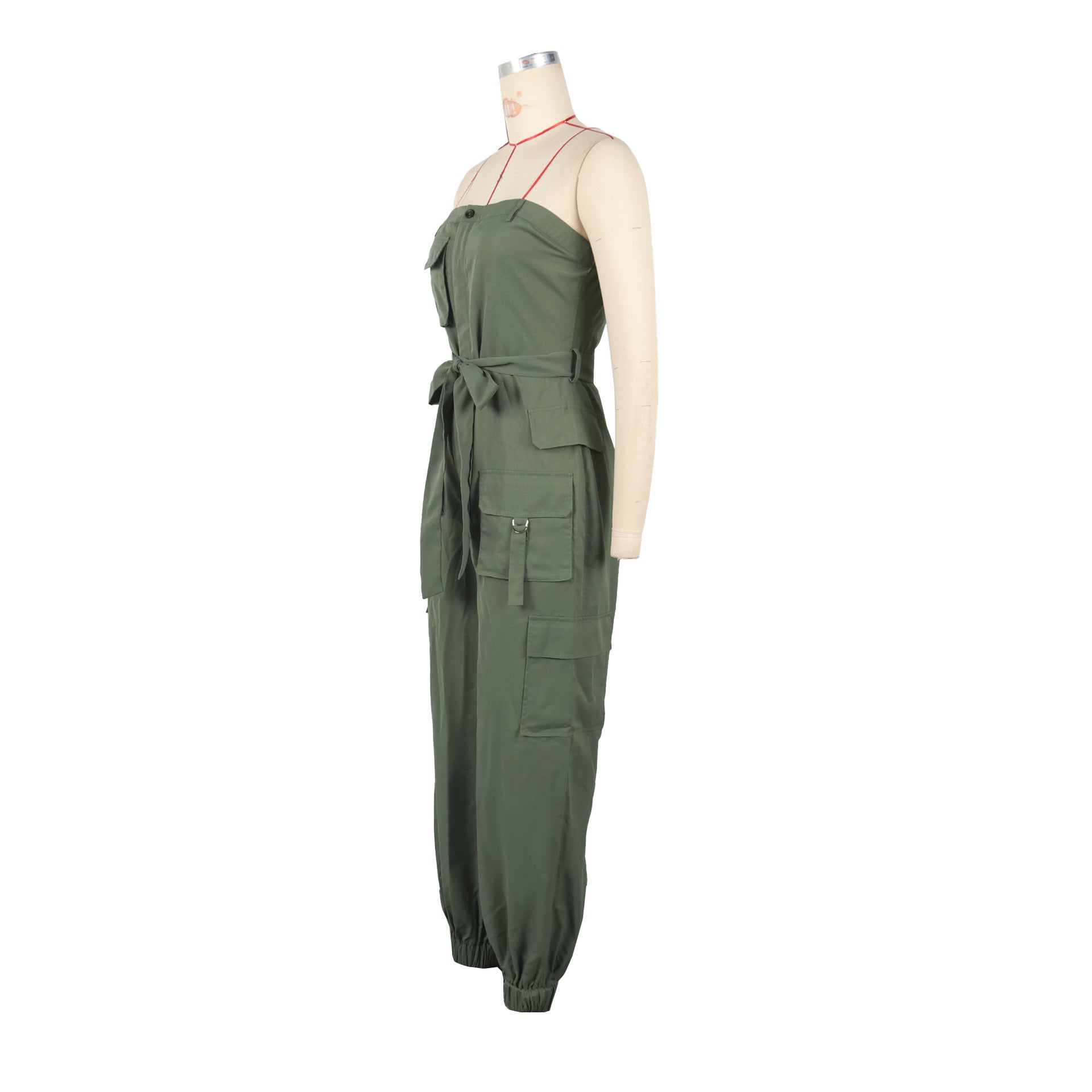 Casual Career Solid Color Multi-Pocket Strapless Cargo Jumpsuit 8