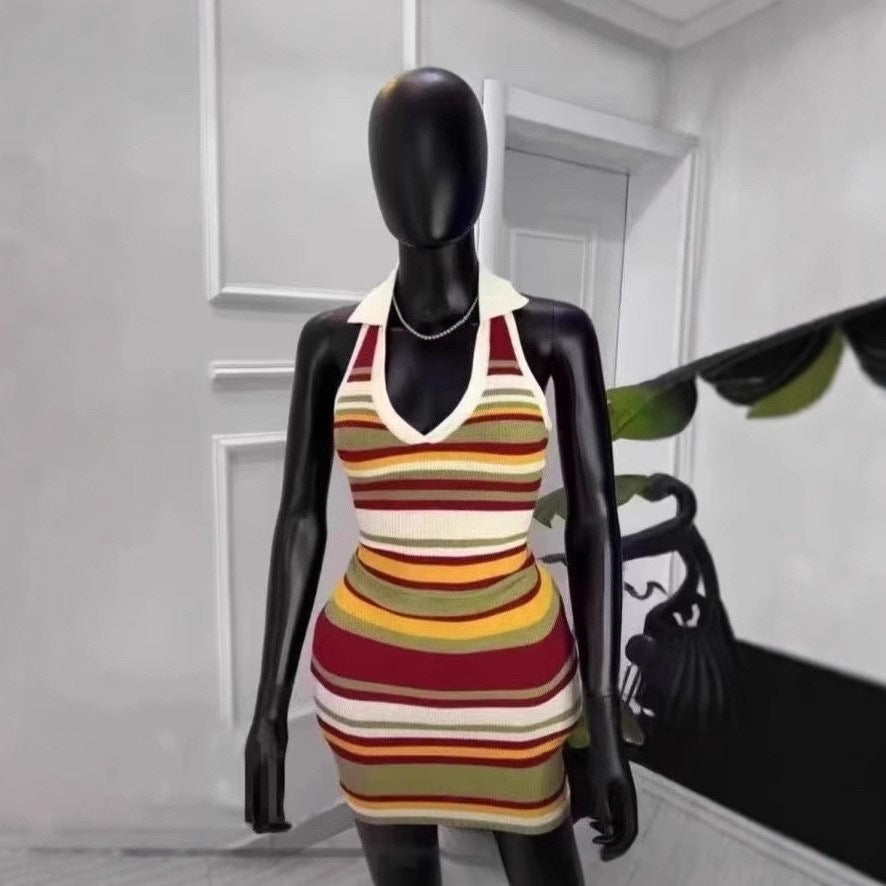 Autumn Sleeveless Slim Sexy Low-Back Halter Neck Knit Mini Dress 10