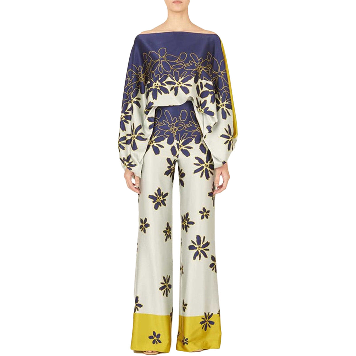 Women Casual Loose Off Shoulder Top and Printed Wide Leg Pants Two-piece Set 16