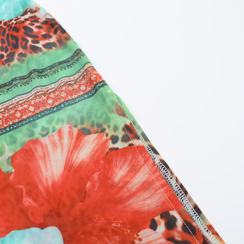 Women Summer Sexy Backless Suspender Print Beach Holidays Dress 13