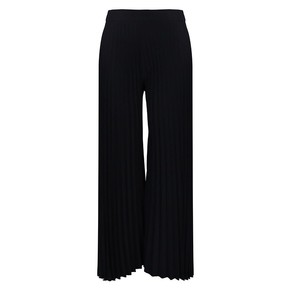 Ladies Summer Fashion Chic Pleated Pants High Waist Wide Leg Pants 11