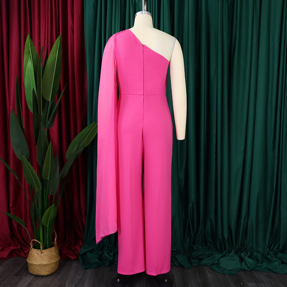 African Women's Solid Color Sexy One Shoulder Formal Party Fashion Jumpsuit 33