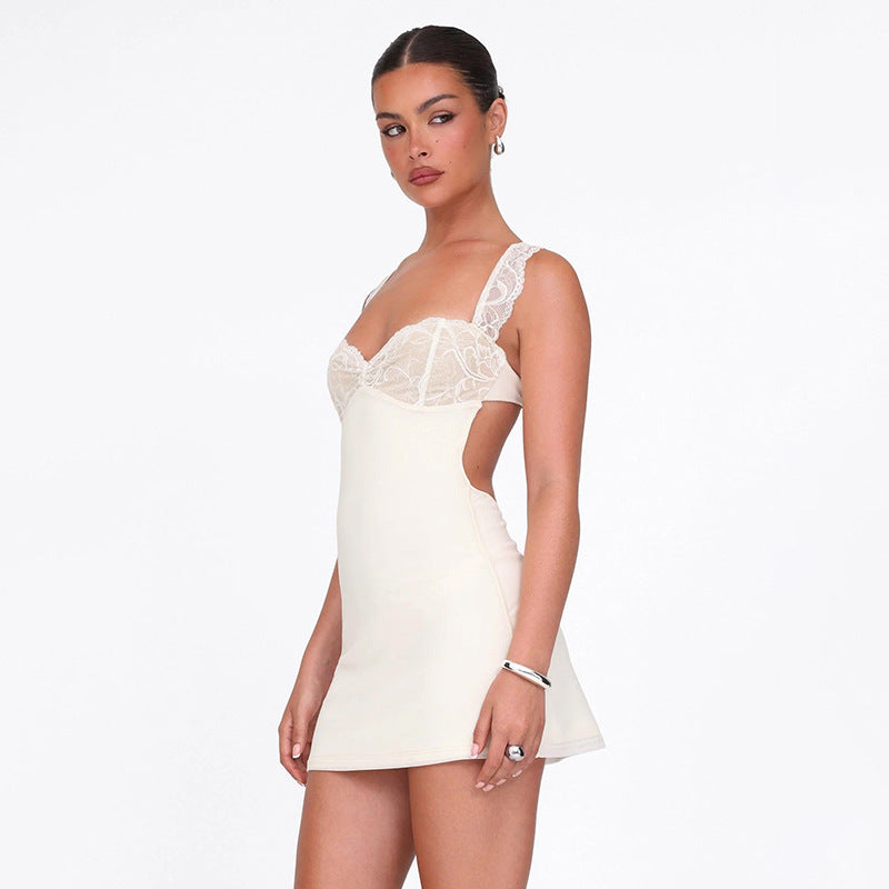 Women Lace Patchwork Sexy Backless Lace Sundress 11