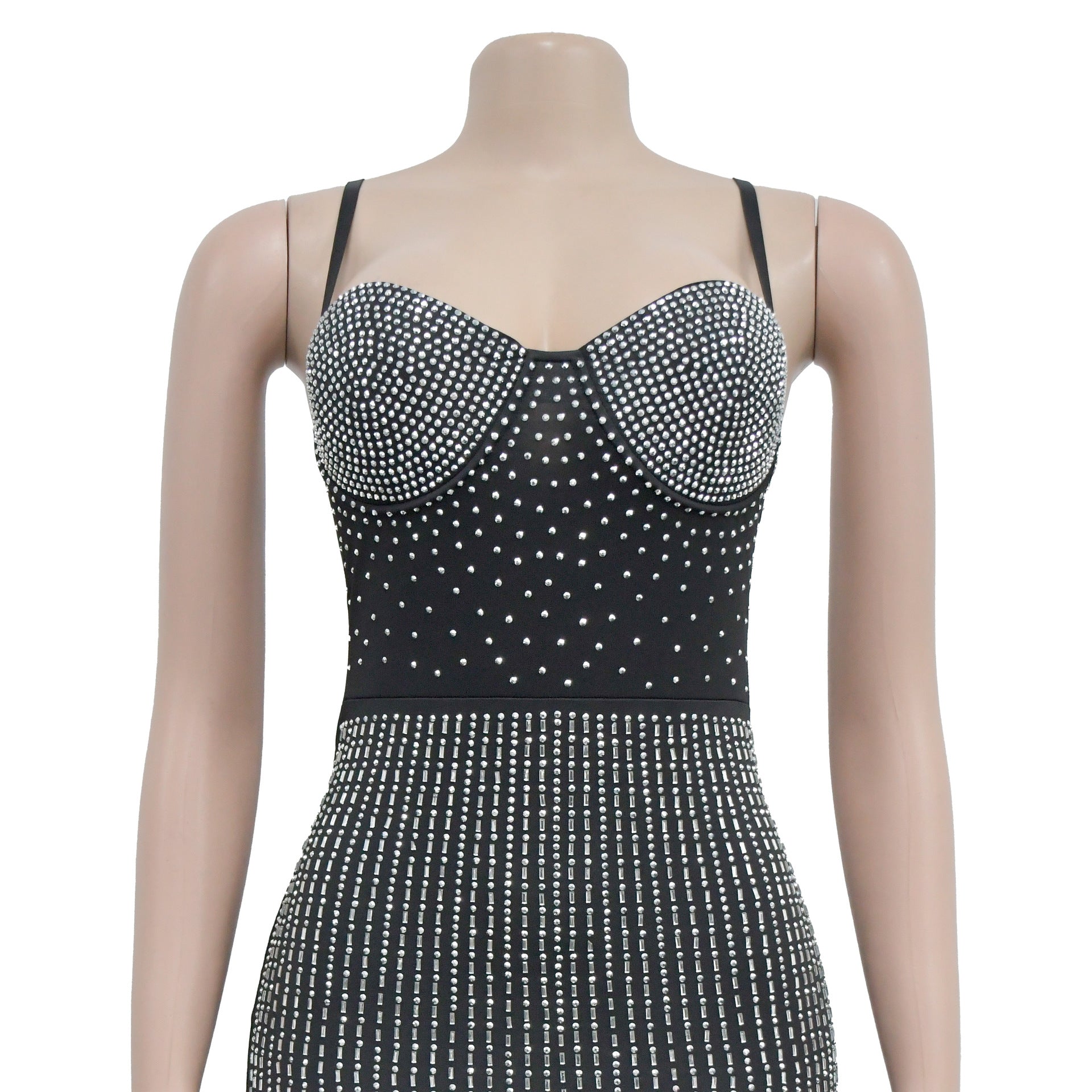 Women's Fashion Mesh Beaded Sleeveless Slip Dress（customized,MOQ 6pcs/size/color,process time 7-10 days） 15