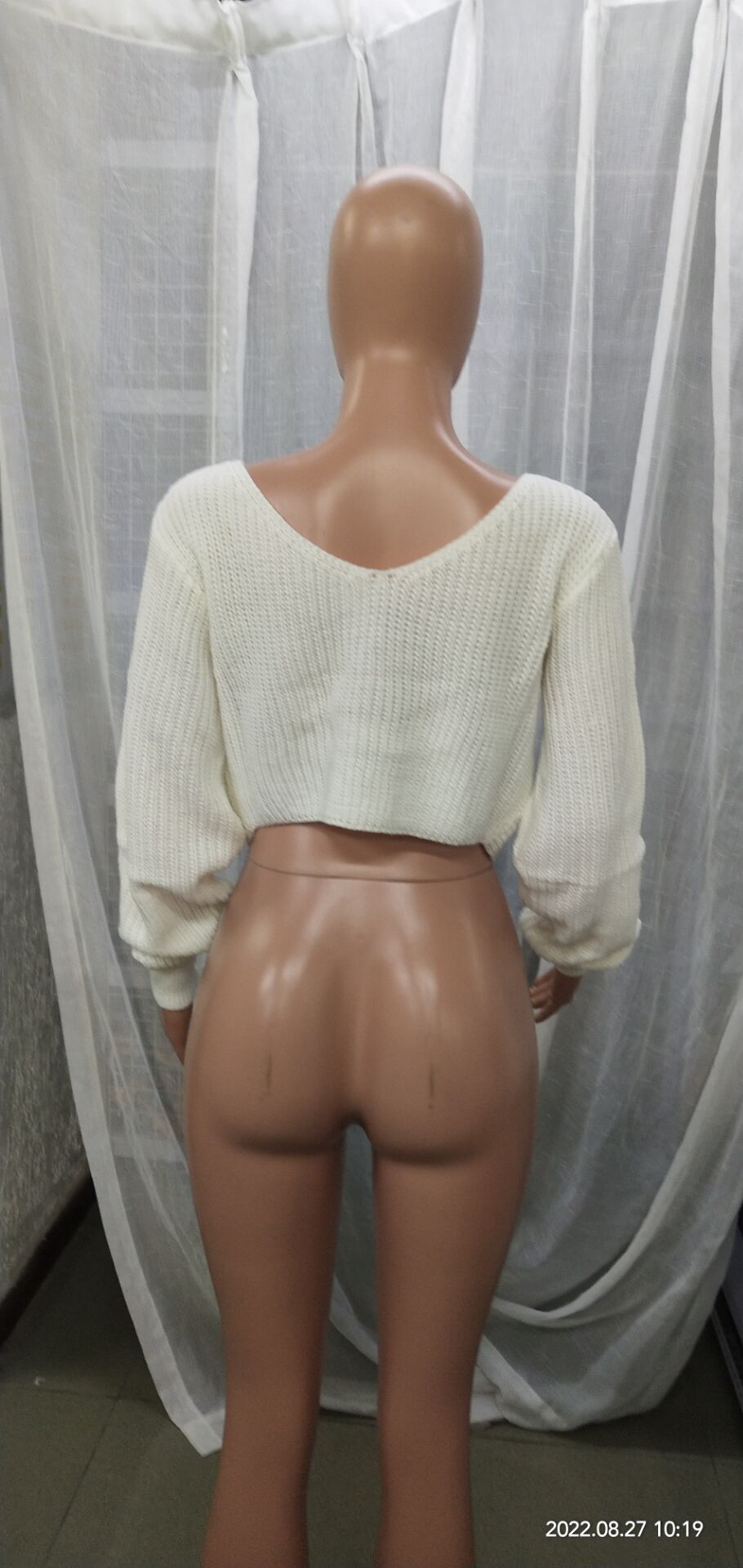 Women Fall Winter Long Sleeve Knotted Crop Sweater 11