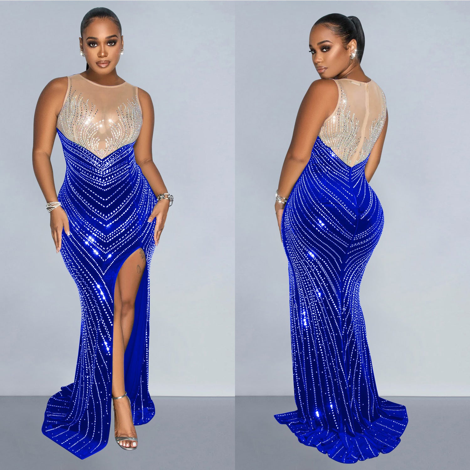 Women Solid Round Neck Sleeveless Beaded Dress 6