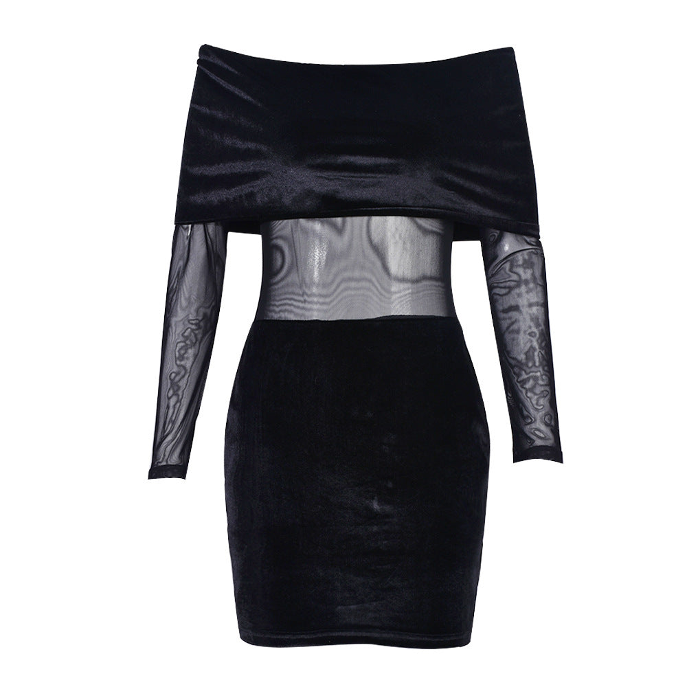 Autumn Women's Sexy See-Through Off Shoulder Mesh Dress 8