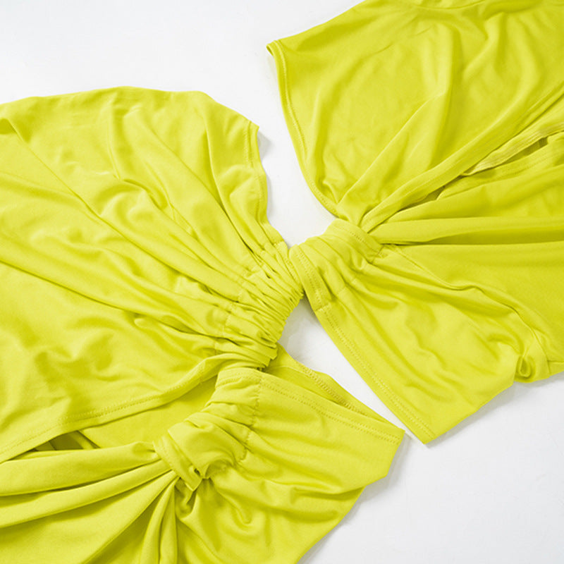 Women's Summer Solid Color Sexy Deep V Hollow Slit Slim Long Dress 31