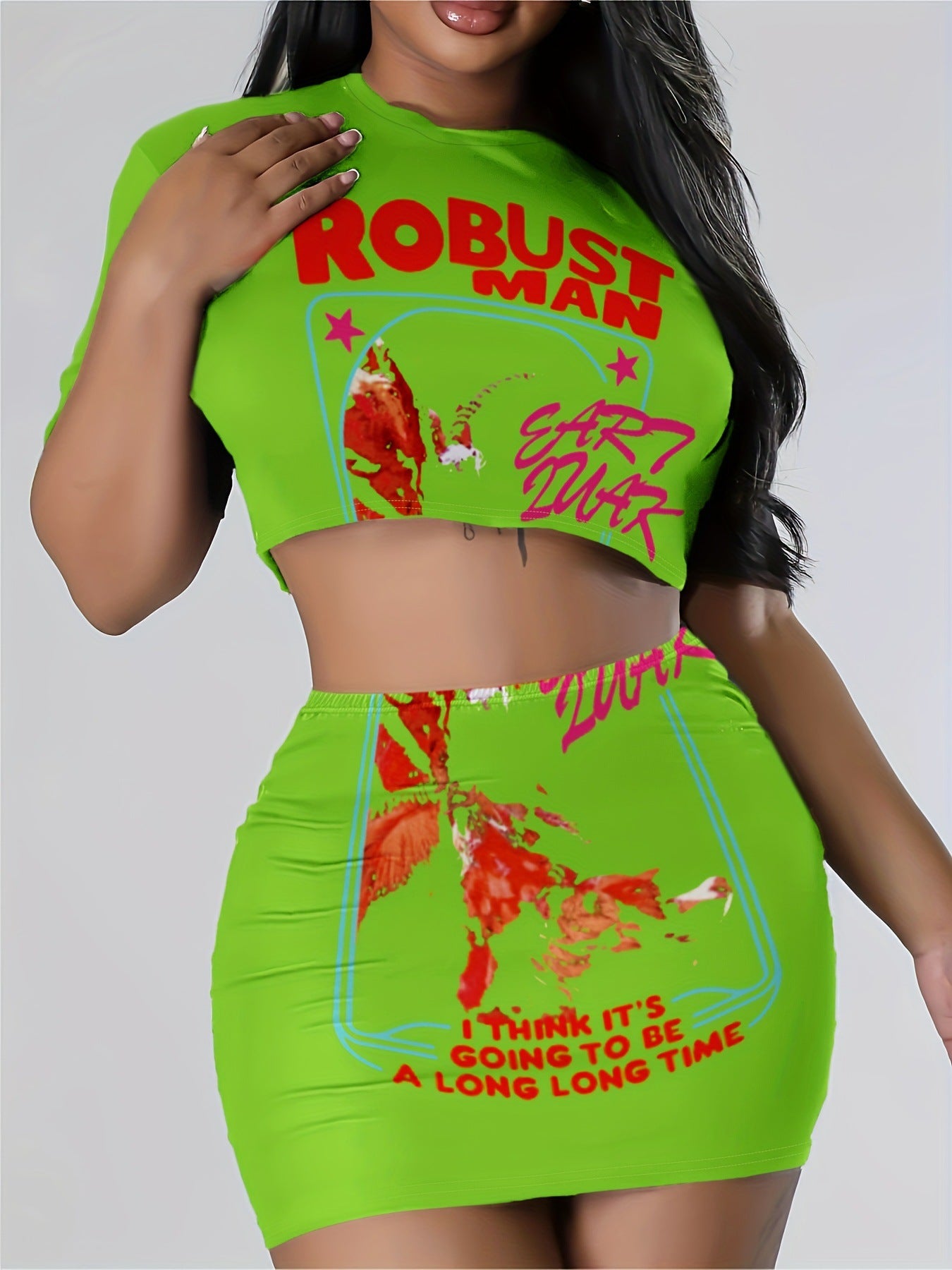 Women printed T-shirt and Skirt two-piece set 5