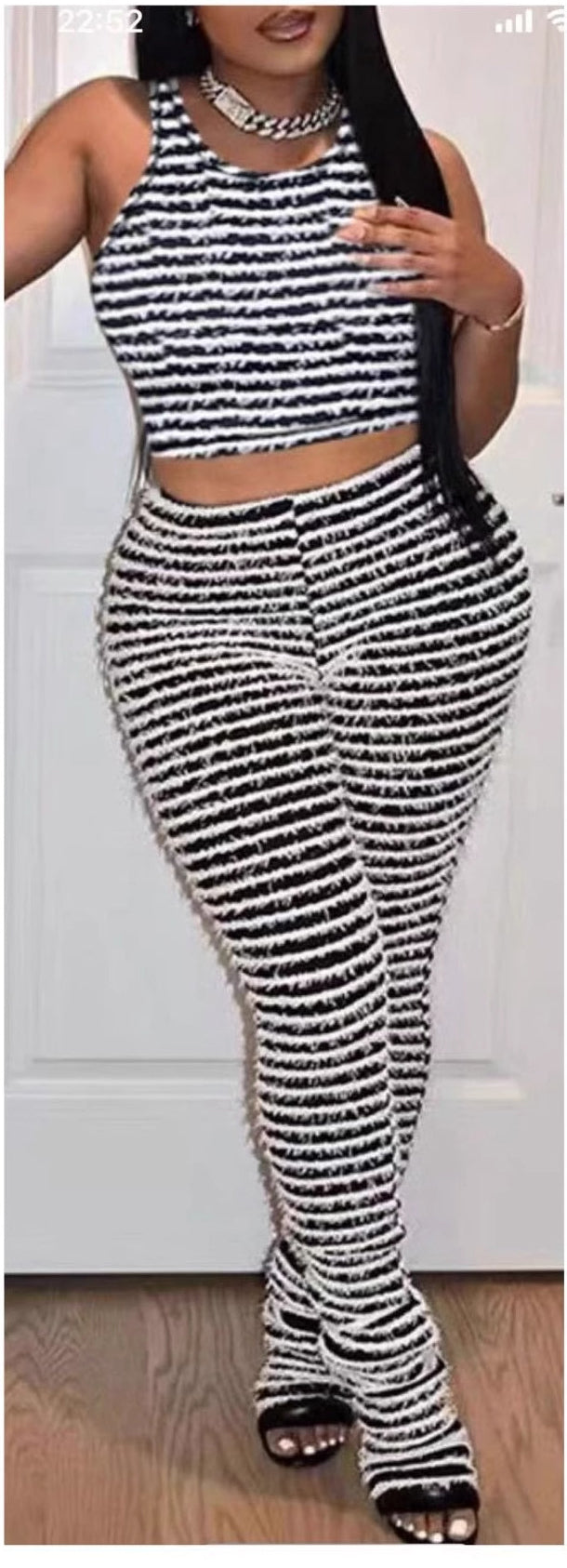 Fashion Summer Women's Chic Casual Striped Two-Piece Pants Set