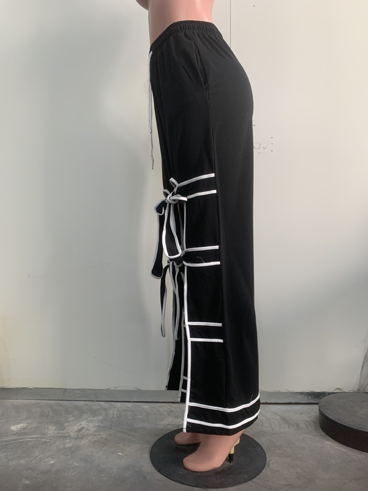 Women Solid Patchwork Lace-Up Casual Pants 10