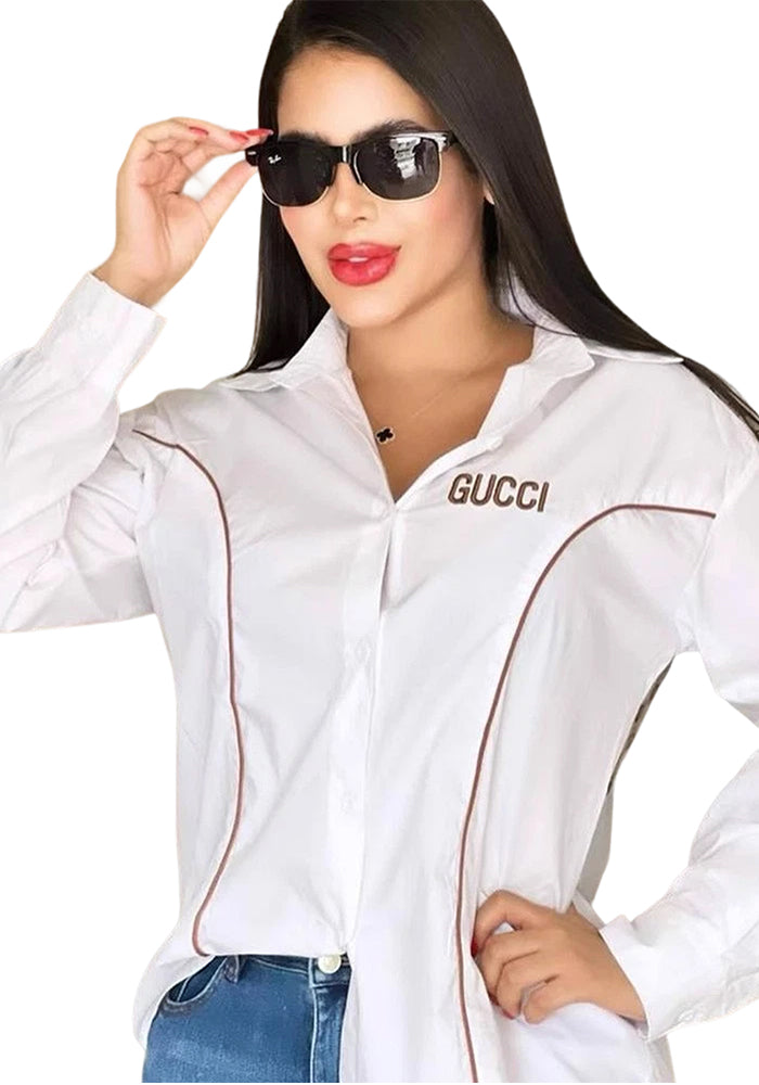 Women summer fashion embroidery loose casual shirt