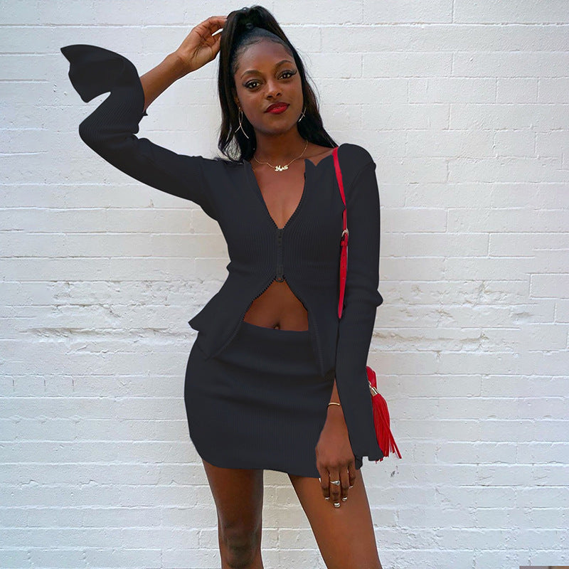 High Waist Knitting Ribbed Bodycon Solid Color Women  Skirt 6