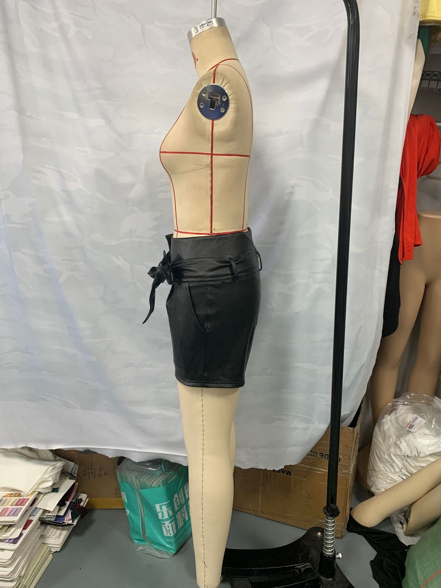 Women street style sexy PU-leather lace-up shorts 5