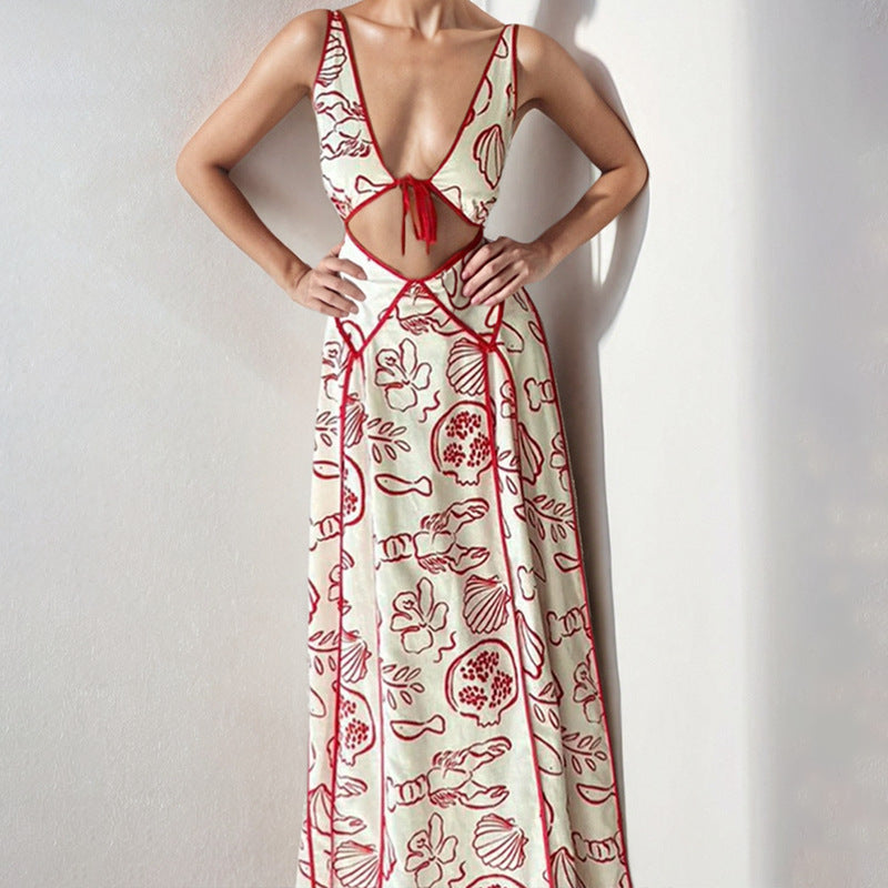 Women French style printed casual lace sexy dress 6