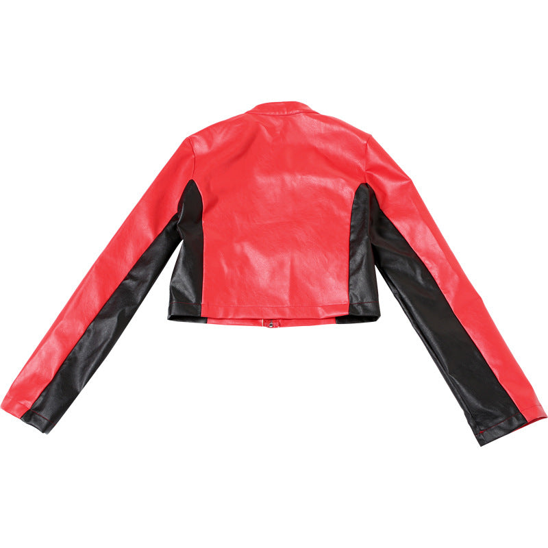 Autumn Winter Sexy Zipper Top Contrast Embroidery Short Fashion Jacket 14