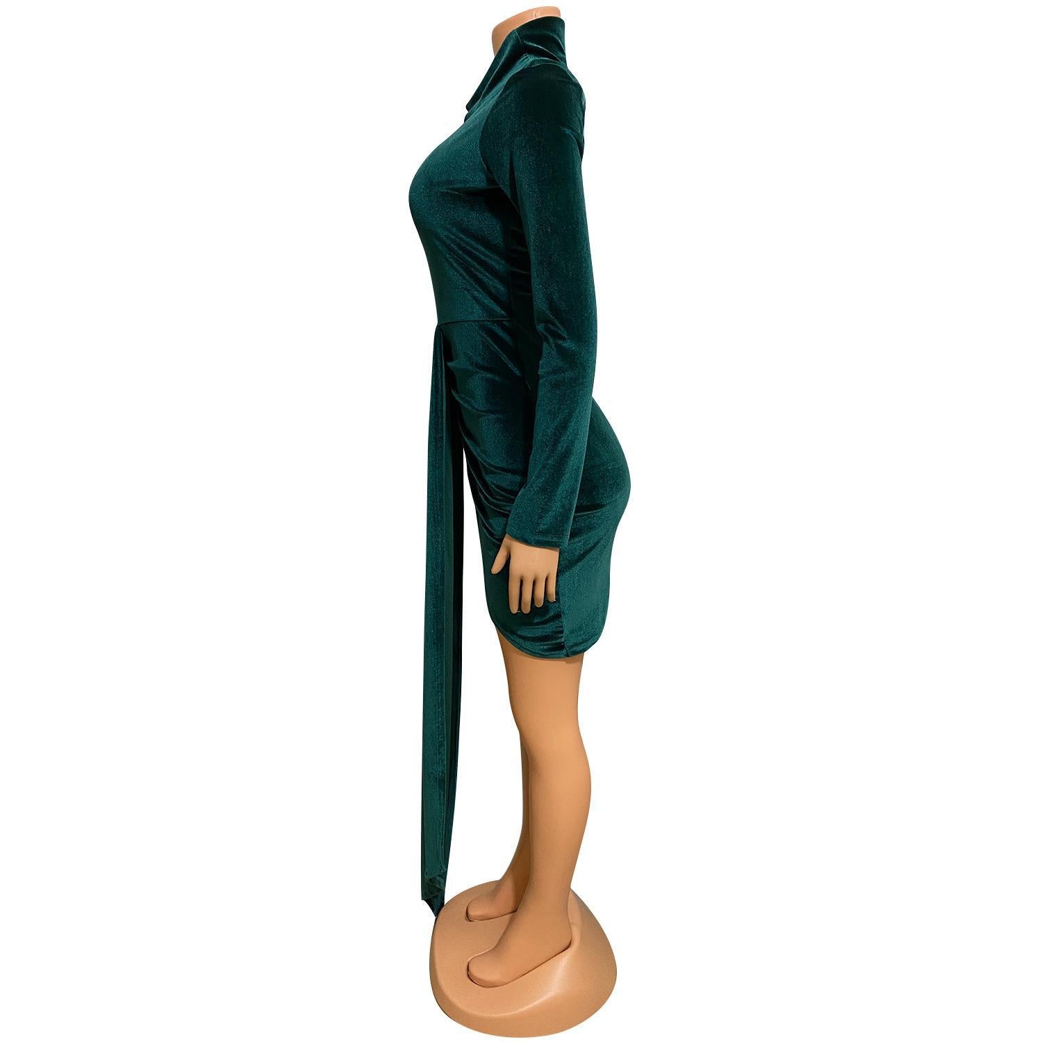 Autumn Women'S Fashion Sexy Solid Color Velvet Long Sleeve Irregular Nightclub Dress 13