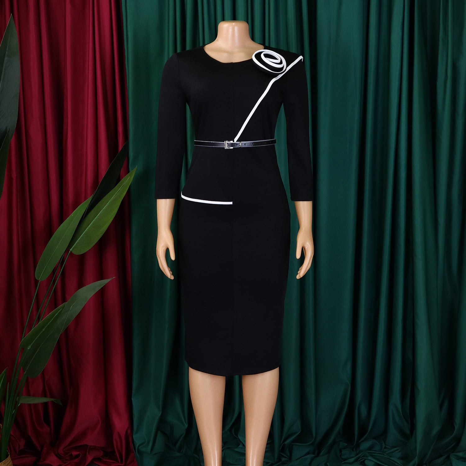 Women's Fall Winter Women's Solid Color Bodycon OL Pencil African Dress 13