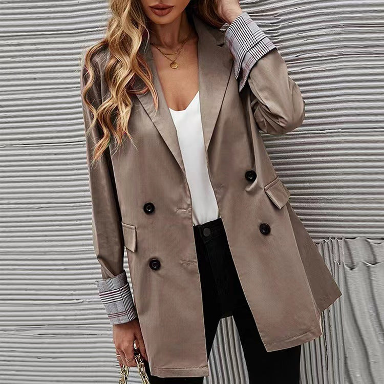 Autumn And Winter Women's Solid Color Turndown Collar Button Slim Chic Blazer 10