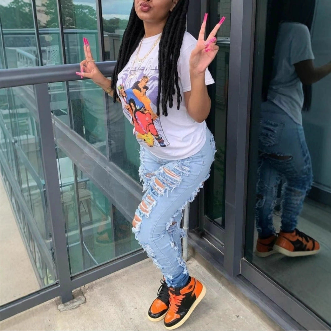 Women Summer Street Trendy High Waist Stretch Denim Pants 4