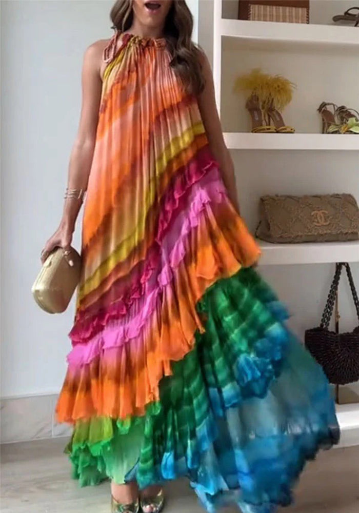 Fashion Print Sleeveless loose Tulle Puffy Cake Dress