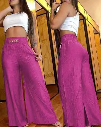 Solid Color Wide Leg High Rise Pants Loose Fit Slim Fit Bell Bottom Pants 7