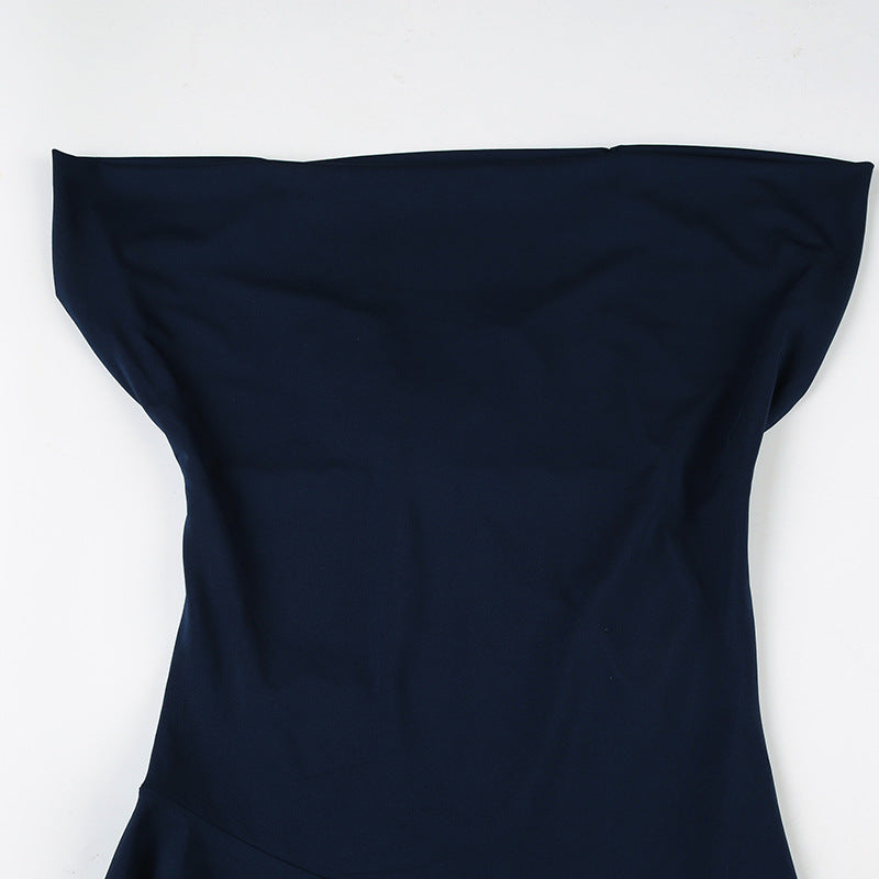 Women's Chic Solid Color Pleated Off-Shoulder Sexy Low-Back Lace-Up Waist Mini Dress 24